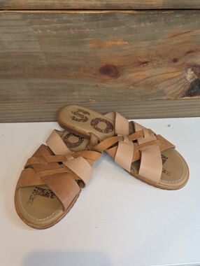 Sorel Brown Leather Slide Sandals